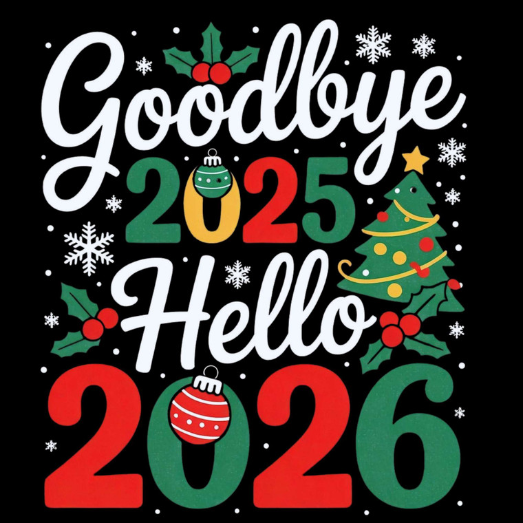 (2 Qty) Goodbye 2025 Hello 2026 Christmas DTF transfer