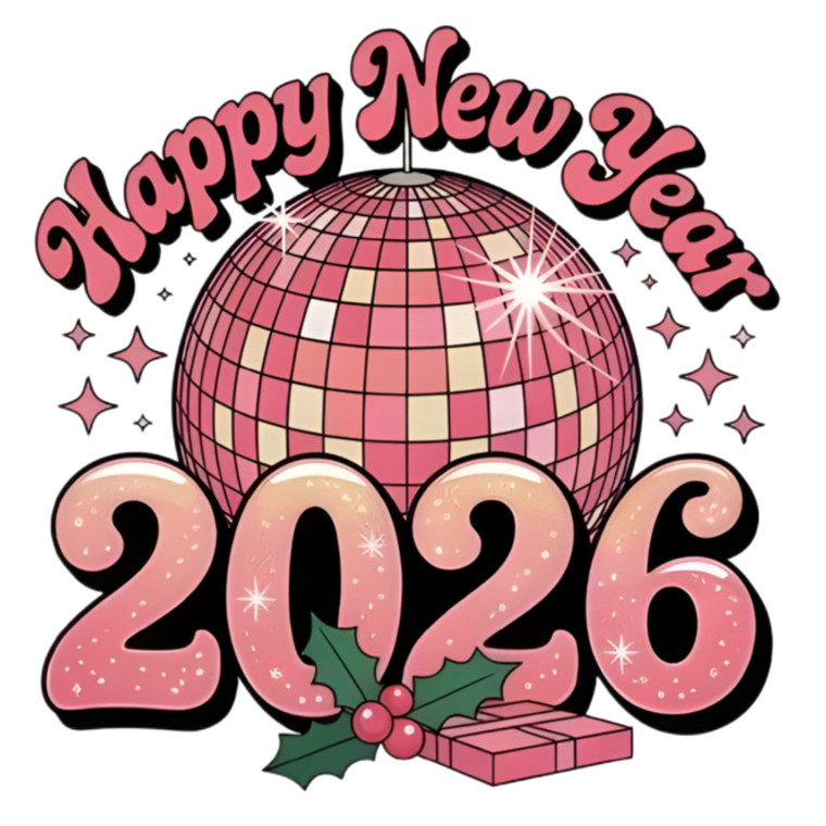 (2 Qty) Happy New Year Pink Cream Disco Ball DTF transfer
