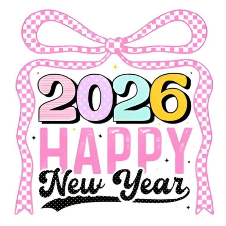 (2 Qty) Pink Ribbion Bow Happy New Year DTF transfer