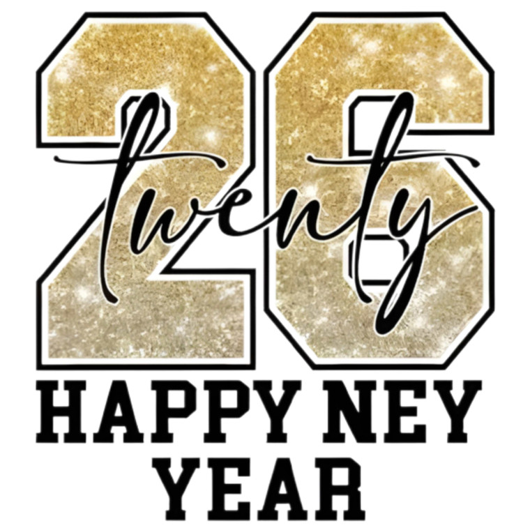(2 Qty) Twenty 26 Happy New Year Black Retro Golden Glitter DTF transfer