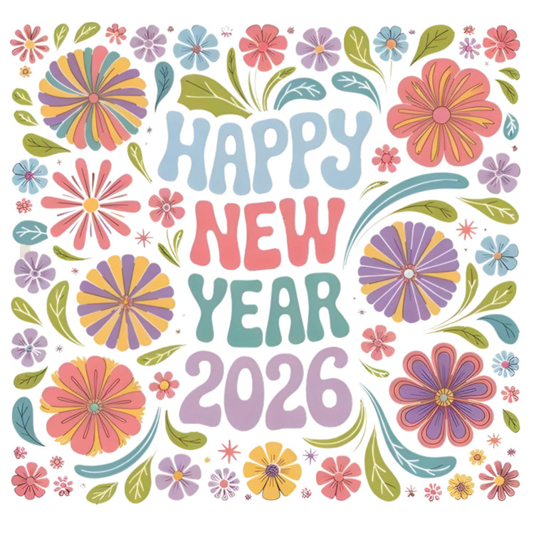 (2 Qty) 2026 Happy New Year Flowers DTF transfer