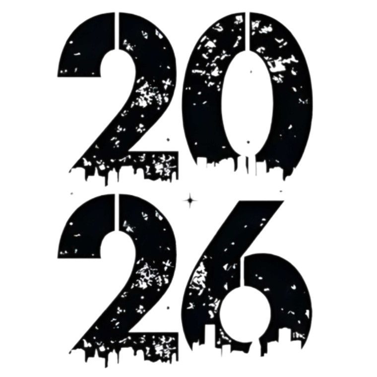 (2 Qty) Black Buildings Happy New Year 2026 DTF transfer