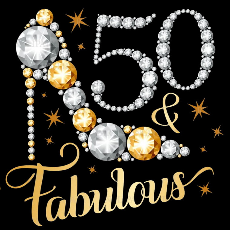 (2 Qty) Fifty And Fabulous Golden DTF transfer