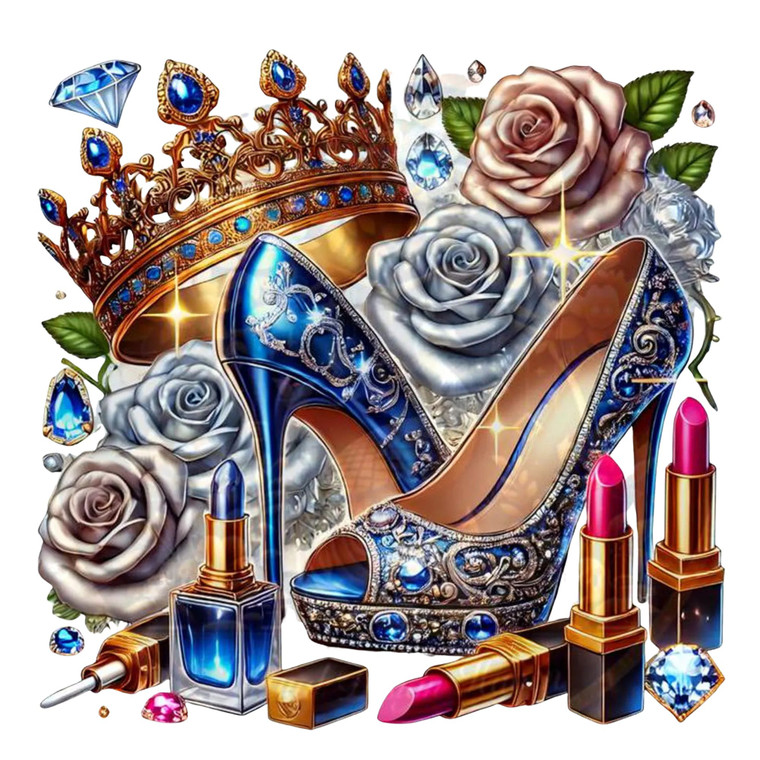 (2 Qty) Blue Rhinestone Queen High Heel DTF transfer