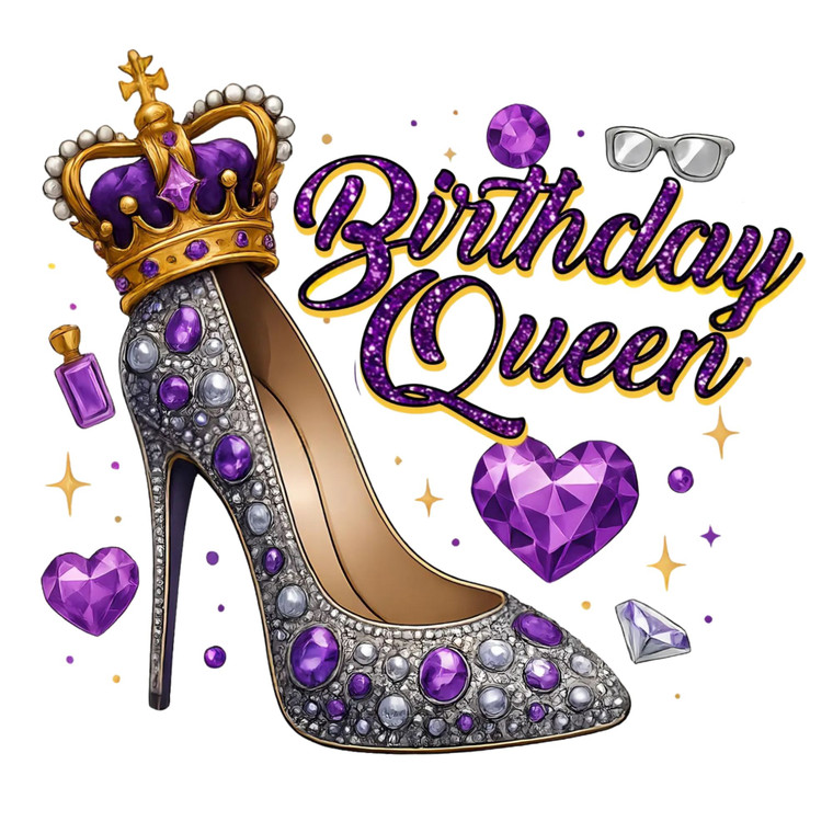 (2 Qty) Purple Birthday Queen DTF transfer