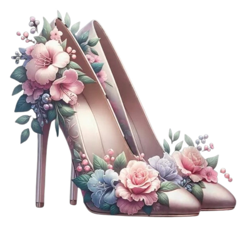 (2 Qty) Pink Flower Beige High Heels DTF transfer