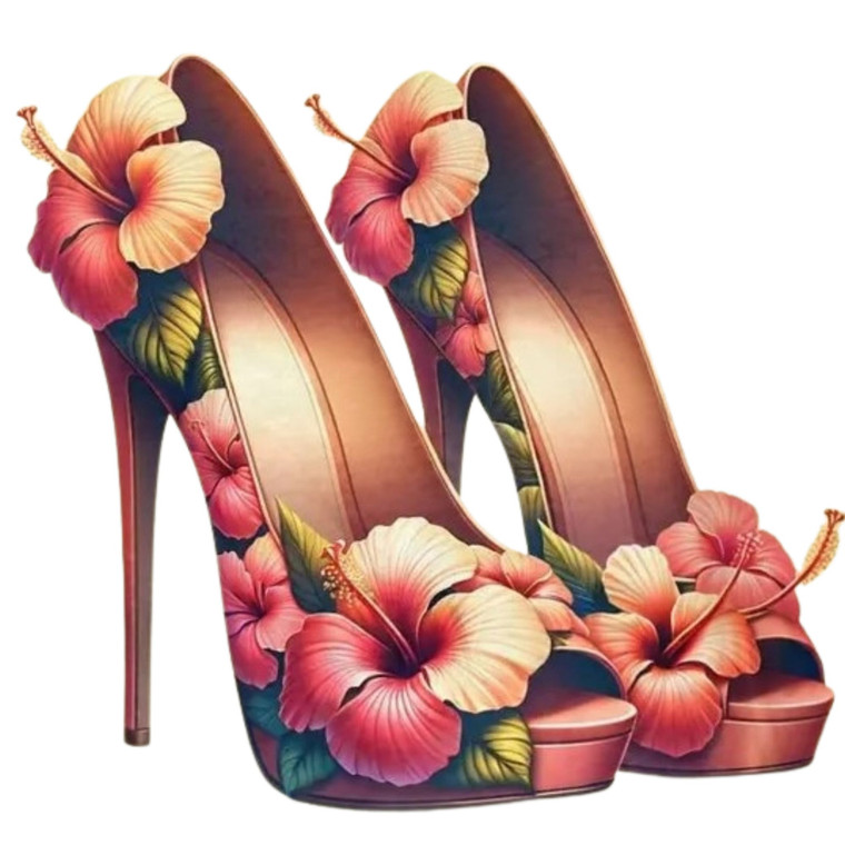 (2 Qty) Flower Beige Heels DTF transfer