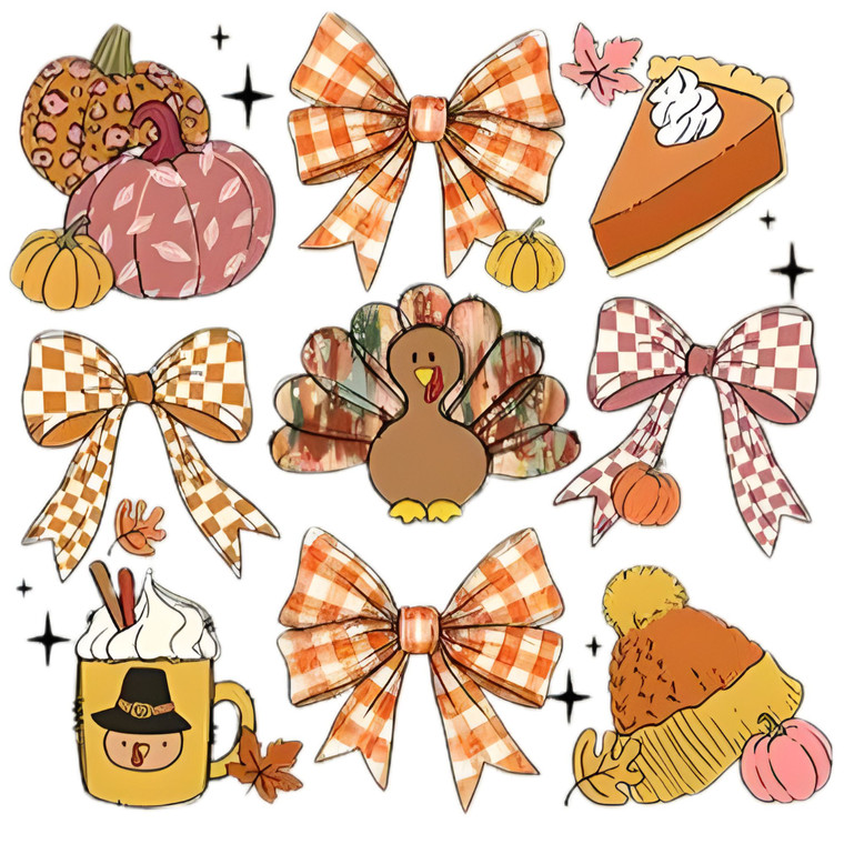 (2 Qty) Thanksgiving Bow And Turkey DTF transfer