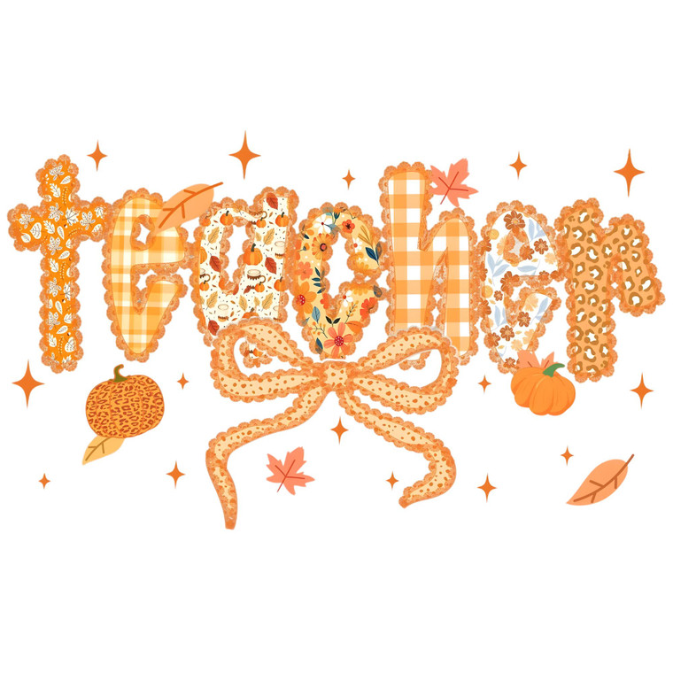 (2 Qty) Retro Orange Teacher Fall DTF transfer