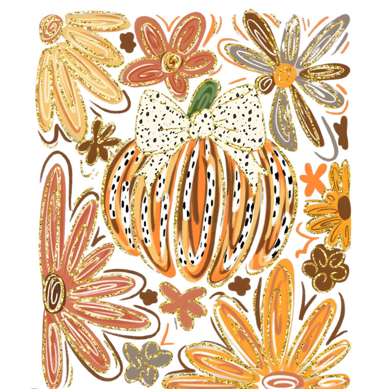 (2 Qty) Retro Pumpkin Flower DTF transfer