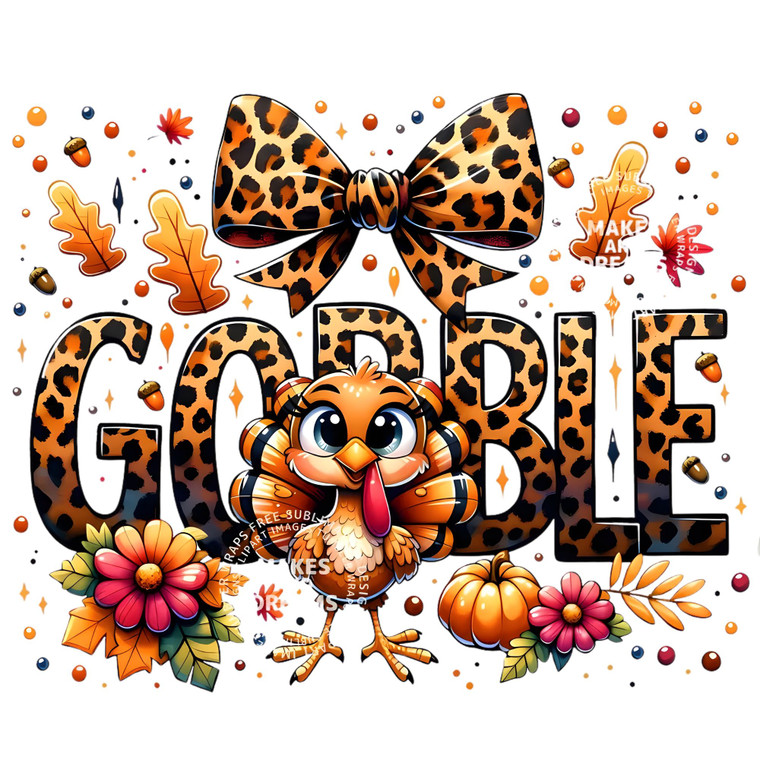 (2 Qty) Retro Gobble Leopard Turkey DTF transfer