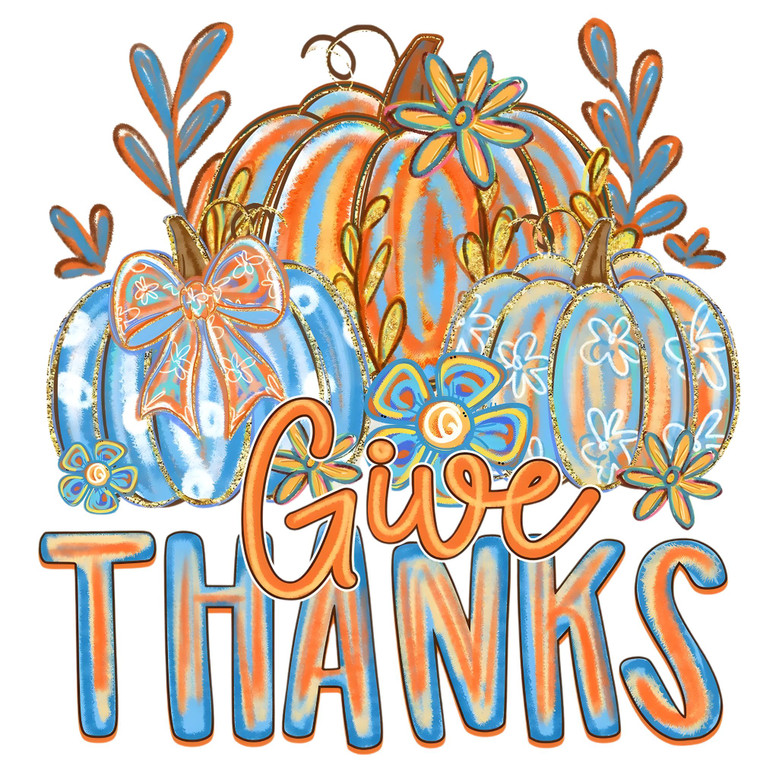 (2 Qty) Give Thanks Blue Pumpkin DTF transfer