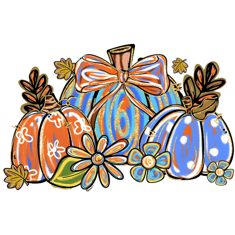 (2 Qty) Three Blue Pumpkin DTF transfer