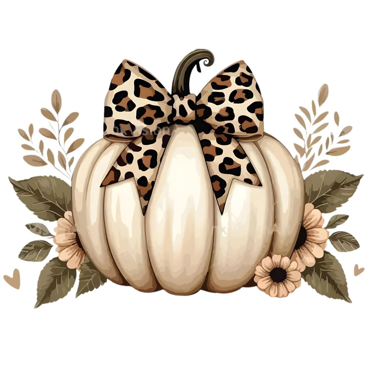 (2 Qty) Cream Pumpkin Leopard Bow DTF transfer