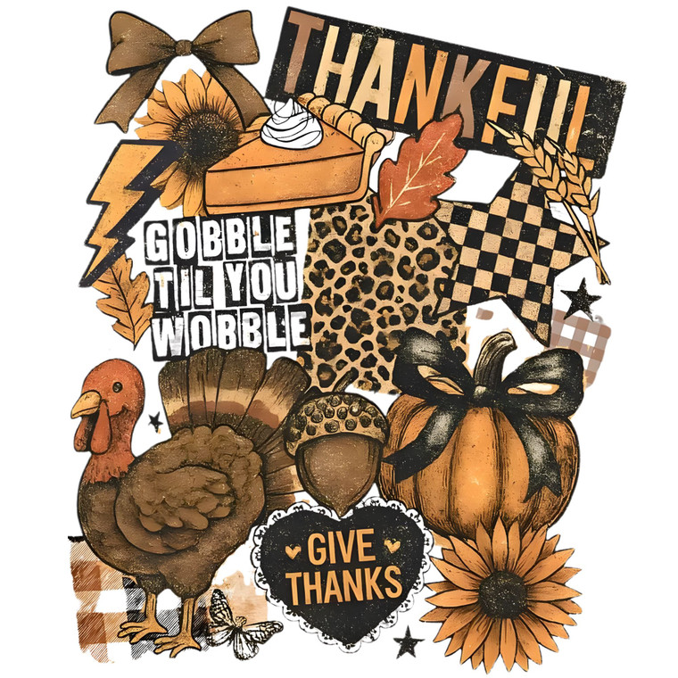 (2 Qty) Thankful Gobble Till You Wobble DTF transfer