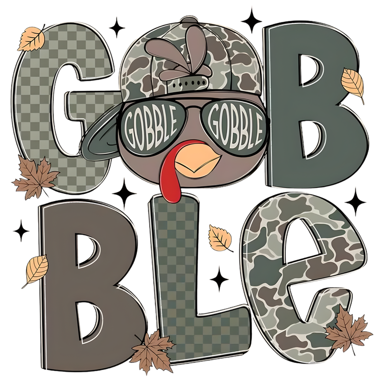 (2 Qty) Gob Ble Turkey Wearing Hat DTF transfer