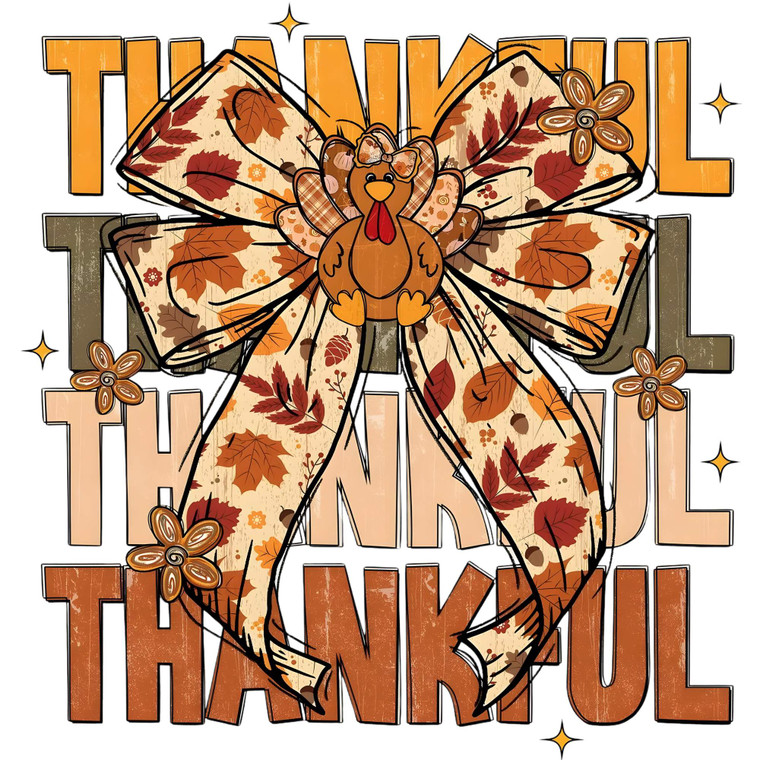(2 Qty) Thankful Thankful Thankful Thankful Turkey Bow  DTF transfer