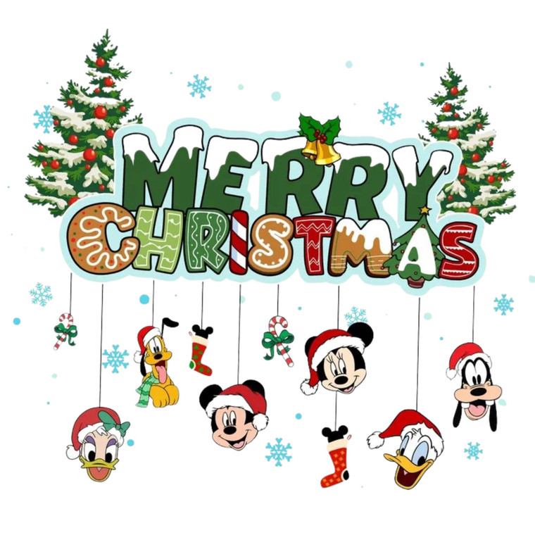 (2 Qty) Merry Christmas Mickey Mouse Funhouse Character - DTF transfer