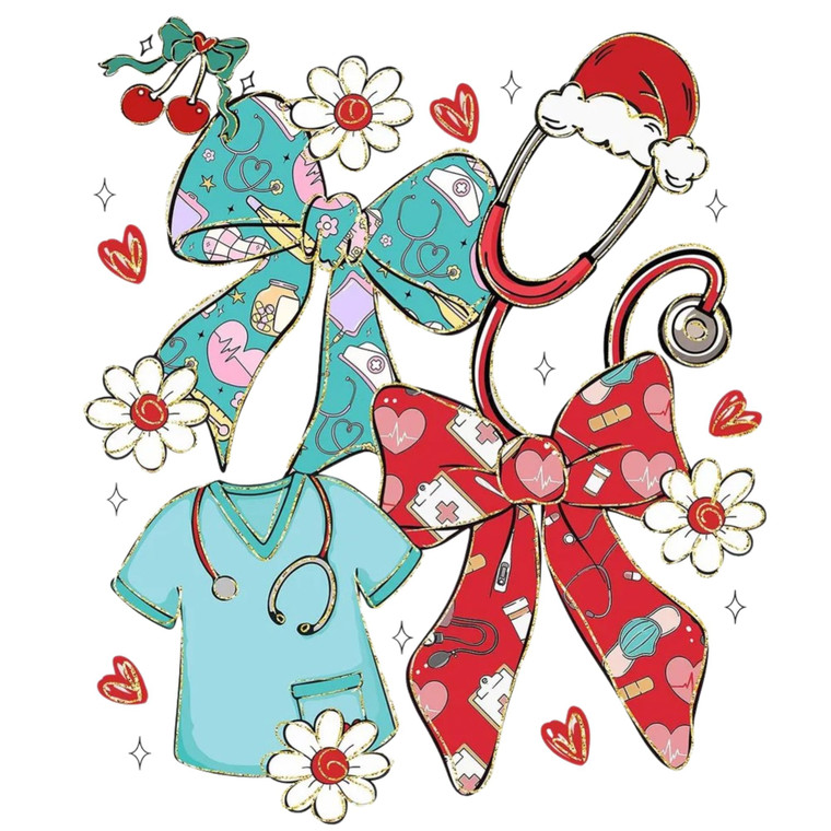 (2 Qty) Bow Stethoscope Costume Bow DTF transfer