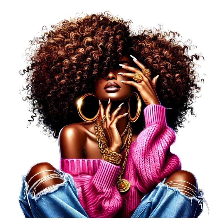 (2 Qty) Afro Pink Sweatshirt Blue Jeans Girl DTF transfer