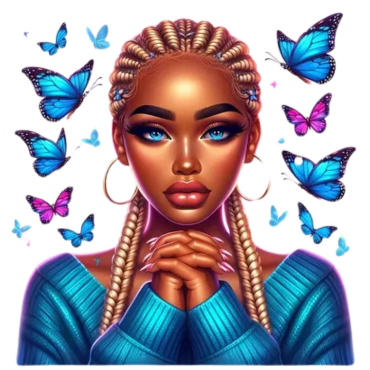 (2 Qty) Afro Blue Sweater Praying Hand Girl DTF transfer