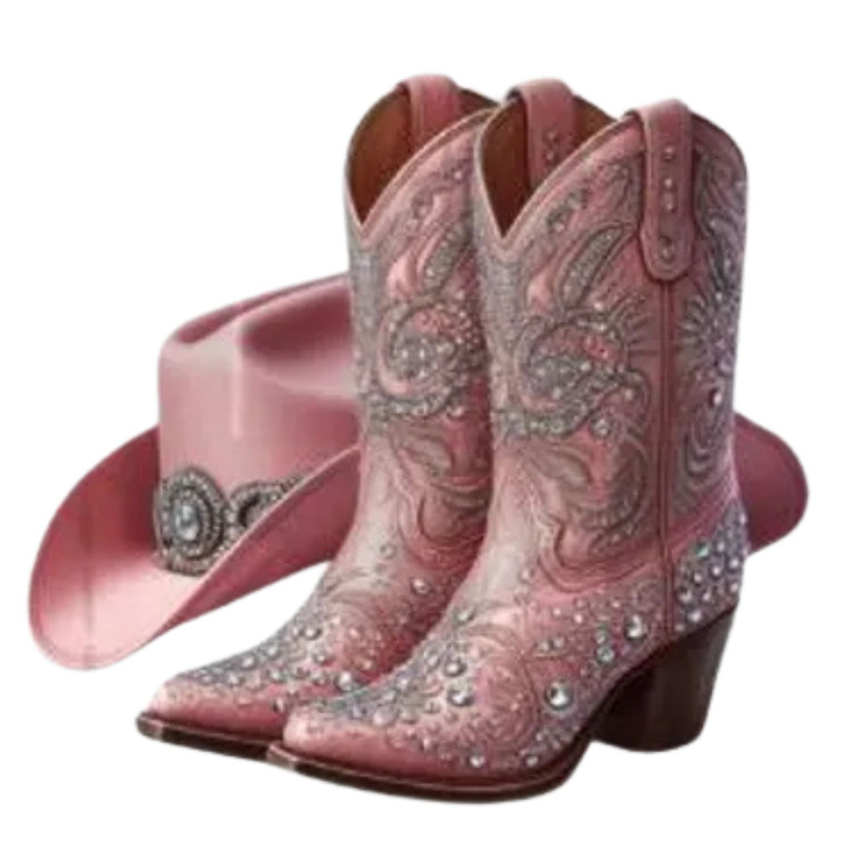 (2 Qty) Light Pink Boots Hat DTF transfer