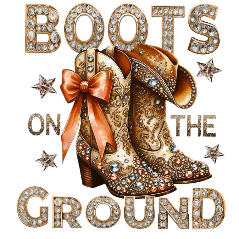 (2 Qty) Boots On The Ground White Diamonds DTF transfer