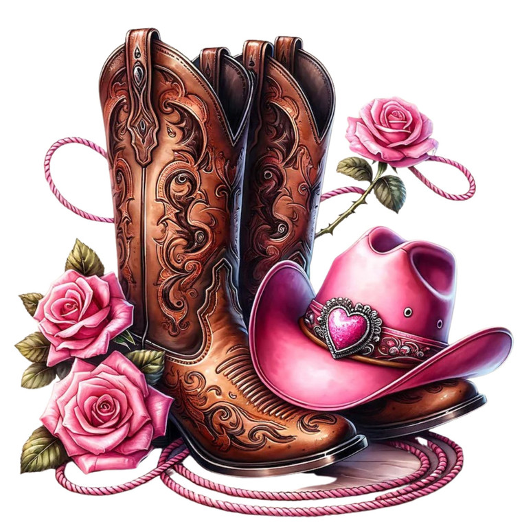 (2 Qty) Long Boots Pink Roses DTF transfer