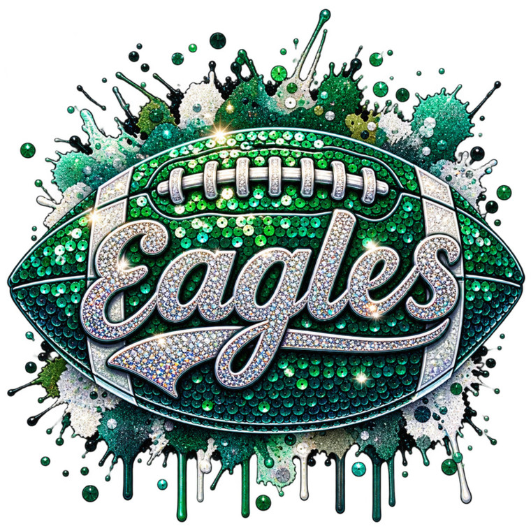 (2 Qty) Eagle Football drip Sequin Diamond DTF transfer
