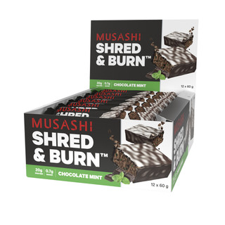MUSASHI Shred and Burn Protein Bars Box of 12 (90 grams)