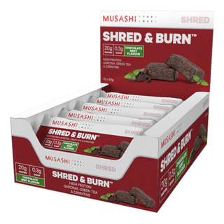 MUSASHI Shred and Burn Protein Bars Box of 12 (90 grams)