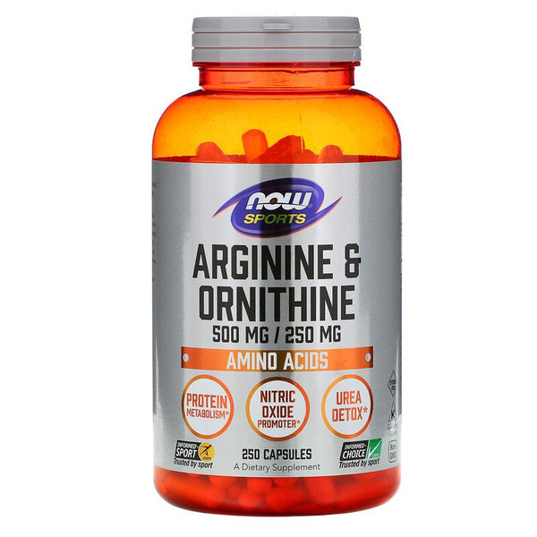 Now Foods, Sports, Arginine & Ornithine, 500 mg /250 mg, 250 Veg Capsules