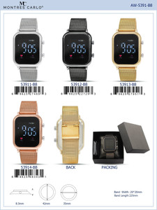 5391-B8-Boxed Montres Carlo LED Mesh Band Watch
