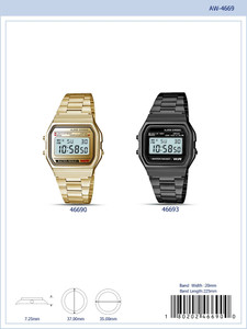 37x35MM Black Sports Metal Band Watch with Black Metal Case and Black LCD Display - 4669