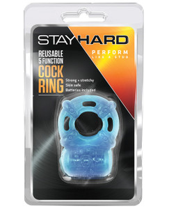 Blush Stay Hard Vibrating Reusable 5 Function Cock Ring - Blue Blush Stay Hard Vibrating Reusable 5 Function Cock Ring - Blue