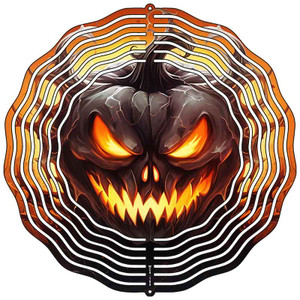 Orange Halloween Jack-O'-Lantern Novelty Metal Wind Spinner 10" Spinner Orange Halloween Jack-O'-Lantern Novelty Metal Wind Spinner 10" Spinner