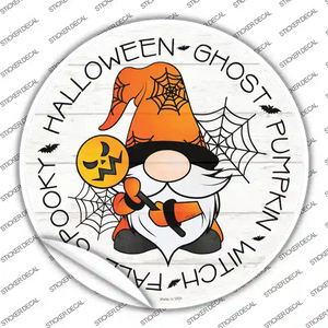 Spooky Halloween Gnome Novelty Circle Sticker Decal Medium