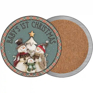 Babys First Christmas Snowmen Novelty Circle Coaster Set of 4 3.5" Coaster (Sets of 4) (CC)