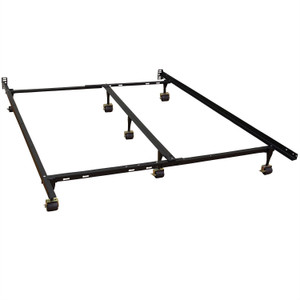 King size Heavy Duty 7-Leg Metal Bed Frame w/Locking Rug Roller Casters Wheels
