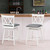 Set of 2 White Wood 24-in Counter Height Farmhouse Swivel Cushion Seat Barstools