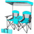 Turquoise Blue 2-Piece Folding Canopy Chair with Cup Holder and Storage Pocket