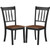 Set of 2 Solid Wood Black Mission Style Armless Dining Chairs with Brown Seat