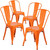 Set of 4 Outdoor Indoor Orange Metal Stacking Bistro Dining Chairs