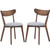 Set of 2 Mid-Century Modern Curved Back Wood Dining Chair Grey Upholstered Seat