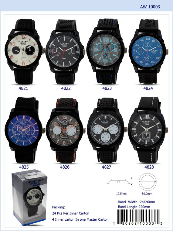 24 Piece Assorted Pre-Packed Men's Rubber Watches (10003)