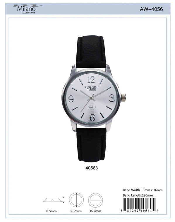 36MM M Milano Expression Black Vegan Leather Strap, Silver Case Silver Dial - 4056
