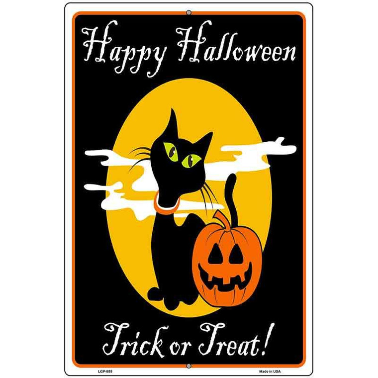Happy Halloween Black Cat Metal Novelty Parking Sign 12" x 18" Sign (LGP)