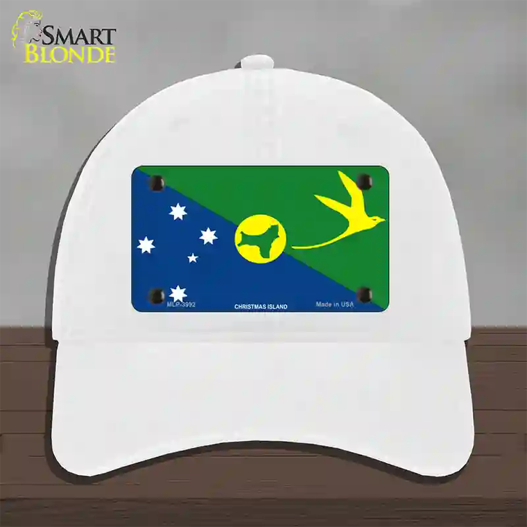Christmas Island Flag Novelty License Plate Hat Unconstructed Cotton White