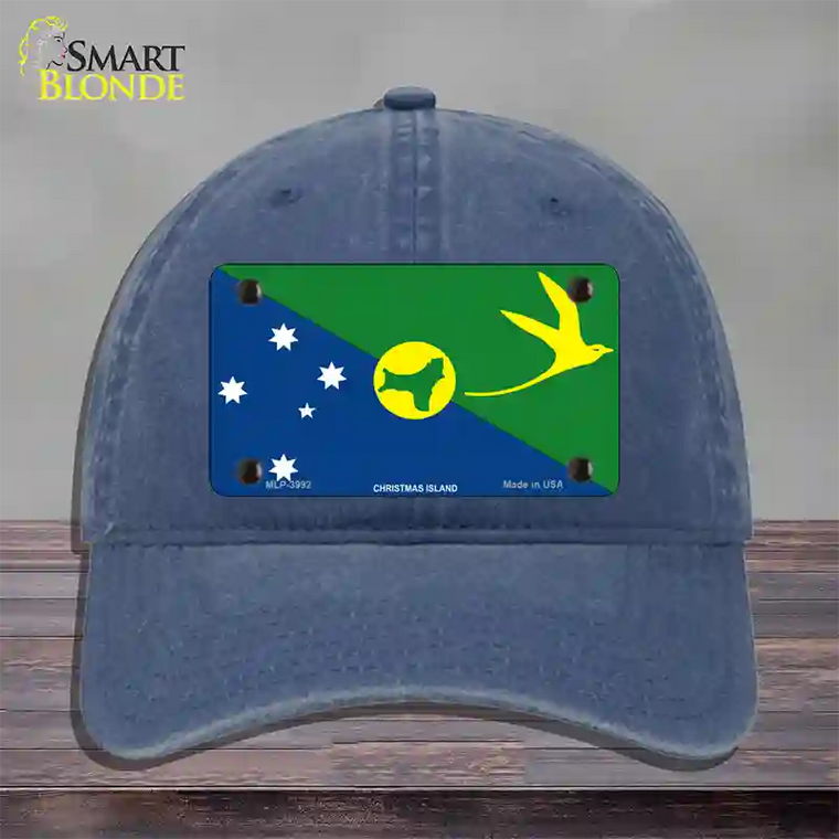 Christmas Island Flag Novelty License Plate Hat Unconstructed Cotton Navy