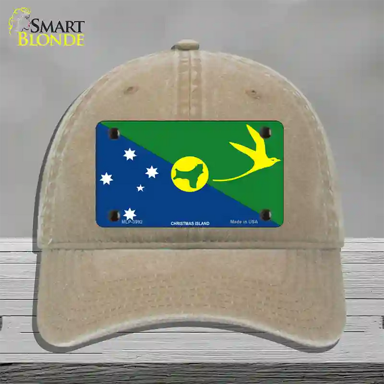 Christmas Island Flag Novelty License Plate Hat Unconstructed Cotton Khaki